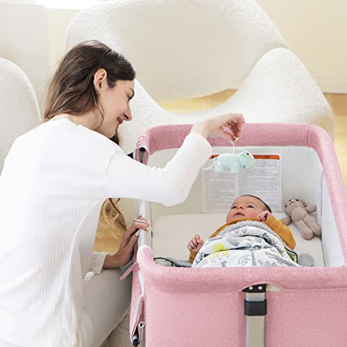 Ihoming Baby Bassinet Bedside Sleeper, Baby Bed Side Crib With Storage Basket, Easy Folding Bassinets, Adjustable Baby Bed For Infant Newborn, Pink #TOP1