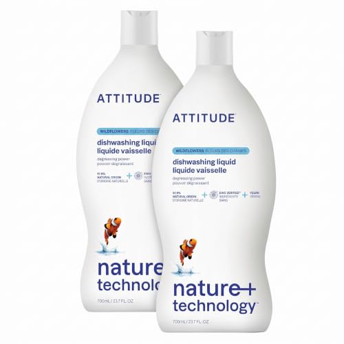 ATTITUDE Dish Soap,EWG Verified,Plant-Based & Vegan Dishwashing Liquid,Naturally Derived,Wildflowers Scent,23.7 Fl Oz,(Pack of 2)