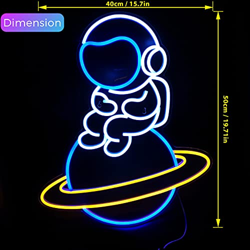 Astronaut Sitting On Planet Led Neon Sign Big Neon Light Sign 19.7’’ Neon Wall Light For Bedroom, Game Room Decorative Big Astronaut Sign Light Space Man Gift For Kids (Astronaut 12V - Super Bright) #TOP1