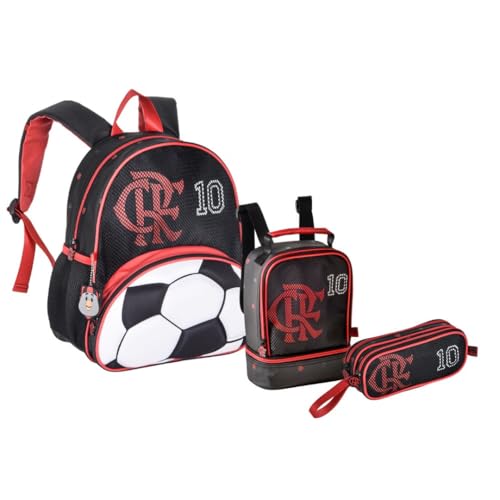 Kit Mochila de Costas Lancheira Estojo Clio Style Oficial Flamengo 3D