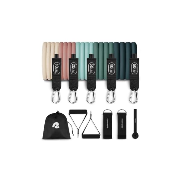 Retrospec Train Resistance Bands Set for Working Out - 5 Stackable Bands, Handles & Door Anchor - Portable Fitness Equipment for Physical Therapy & Yoga Includes Carry Bag