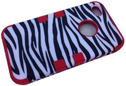 My8 Red Premium Rugged Plastic + Silicone Tuff Dual Layer Hybrid Black Zebra Case for Apple Iphone 4 4s 4g