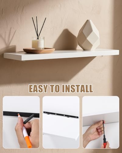 2-layer Wandregal, Wandregal Weiß, Schweberegal 40 x 15 x 1.5 cm, Weiß Wand Regal, Schwebendes Regal, Modern Einfach Wandboard, Regal Wand Geeignet für Schlafzimmer, Küchen, Büros, Wohnzimmer usw