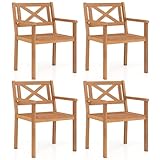 Tangkula Acacia Wood Patio Dining Chairs Set of 4, Outdoor Dining Chairs with 400 lbs Capacity, Heavy-Duty Wooden Armchairs for Porch, Deck, Backyard & Balcony, Teak Finish (4)