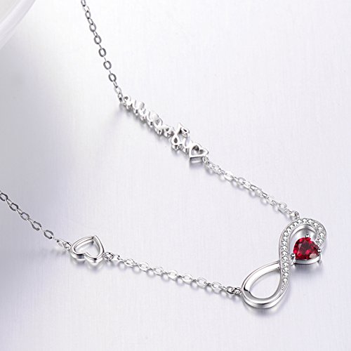 Dorella Christmas Jewelry July Birthstone Red Ruby Necklace For Wife Birthday Gifts Sterling Silver Love Infinity Heart Jewelry Women #TOP1