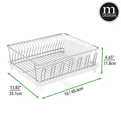 Image of mDesign Alloy Steel Sink Dish Drying Rack Holder with Plastic Swivel Spout Drainboard Tray - Dish Rack /Dish Drainer Storage Organizer for Kitchen Counter - Concerto Collection, Chrome /Clear