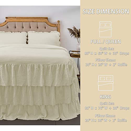Mingshire Ruffle Skirt Bedspread, Shabby Chic Ultra Soft Pre-Washed Microfiber Bed Cover With 30 Inches Drop(3 Piece Set, King, Ivory #TOP3