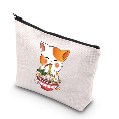 BDPWSS Bolsa de maquillaje para amantes de los gatos, regalo para amantes de los fideos ramen, regalo para amantes de los fideos, bolsa de cosméticos para gatitos, regalo para gatitos, bolsa con