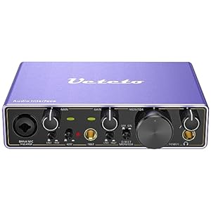 Ueteto 2i2 USB Audio Interface, Universal Audio Interface for PC, MAC/Music/Computer Recording and Podcasting with 48V Phantom Power