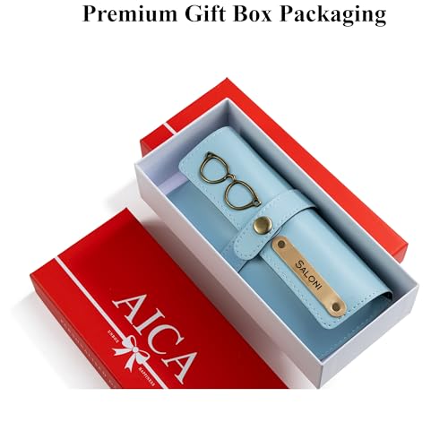 Image of AICA Personalised Name & Charm Leather Sunglass Case Cover for Men & Women | Hard Case Eyewear Cover