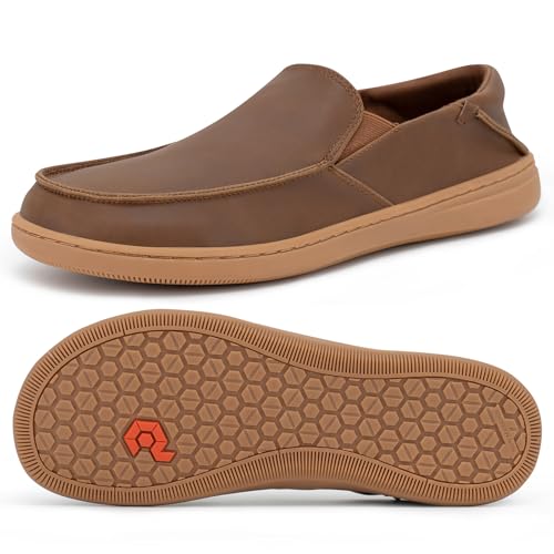 Image of Men's Barefoot Dress Shoes - Zero Drop Comfort Breathable Micro-Perforated Learher, No Break-in Needed, Slip-On Elastic Laces for Business & Travel