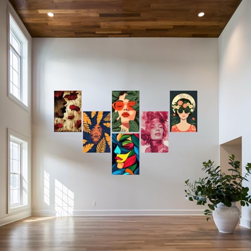 Image of SiddArtify Red - Gold Floral Women Portraits Art Print Set - 300GSM Board - 8x12 Inch - Pack of 6 Wall Room Decoration art Poster Prints