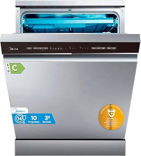 Midea Lavavajillas 60 cm+++ Inox para 14 servicios - Lavaplatos libre instalación - Compacto con 10 Programas de Lavado integrable - Filtro Antibacterias y Programación Horaria Nuevo Modelo | Ya disponible en tu tienda friki favorita! En mundofriki.es!