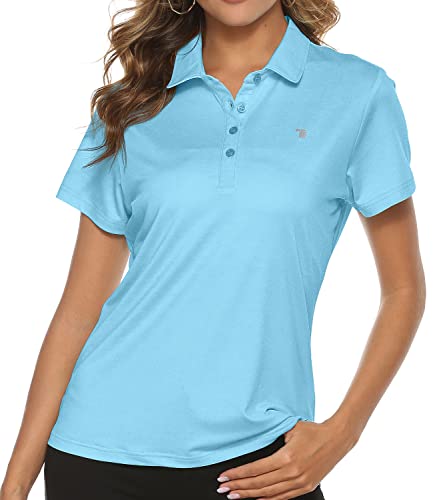 Tbmpoy Golf Polo Shirts For Women Short Sleeve T Shirts Lightweight Athletic Ladies Plus Shirt Quick Dry 4-Button Water Blue M #TOP18