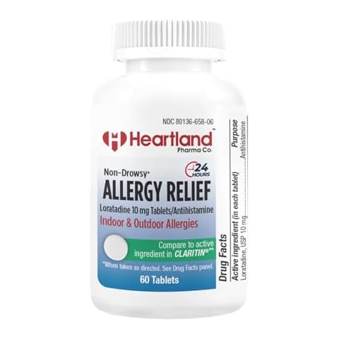 Heartland Pharma Loratadine 10mg | Allergy Relief Tablets | Non Drowsy | 24 Hour Relief for Indoor & Outdoor Allergies | 60 Count | 2 Pack Cover
