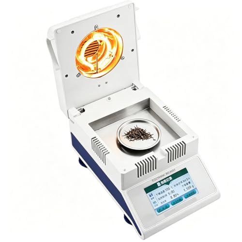 Image of GJBMXSM Halogen Moisture Meter Digital Halogen Moisture Analyzer with Readability 1mg, Moisture Readability 0.02% Precision Lab Moisture Tester for Agriculture, Medicine, Plastic 50g/0.005g