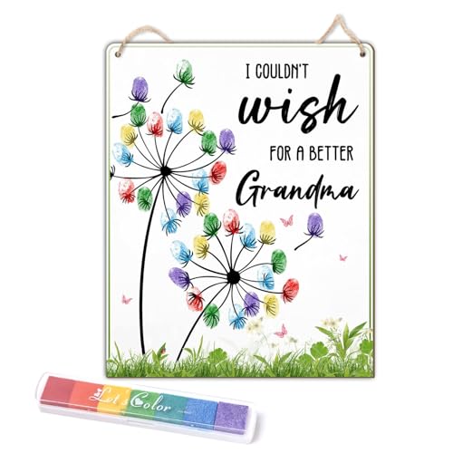 Dandelion DIY Custom Mothers Day Gift for Grandma Fingerprint Sign, Finger Prints Grandma Craft for Baby, First Mothers Day for Grandma, Memory Keepsake Kids Activity PreK Preschool (Wish Grandma)