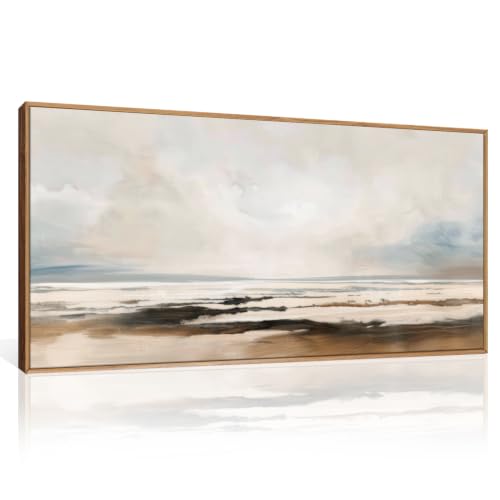 HOURIA Neutral Abstract Gray Landscape Framed Canvas Wall Art Set-40"x20"x1