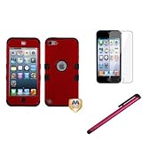 Cerhinu eForCity Red Black Rubber Hard Hybrid Case + Protector + Stylus Compatible with iPod? Touch 5 5G 5th