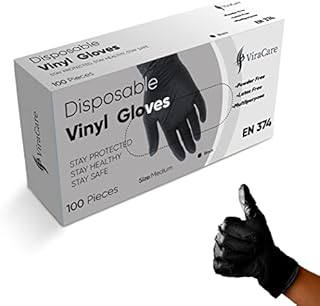 100 x Black Disposable Gloves Medium | Vinyl Gloves Disposable Medium | Latex free Gloves | Powder Free Gloves | Black Gloves Disposable | Strong And Non-Sterile | (Medium, 1 Pack of 100)