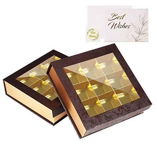 Bumlon Chocolate Box Packaging, Chocolate Packaging Box, Candy Boxes Packaging for Handmade Chocolate, Chocolate Boxes with Present Cards for Mother's Day, 2 Pack (9 Lattices)