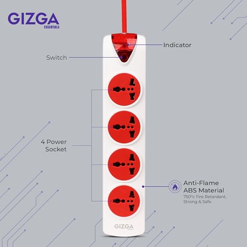 Image of Gizga Essentials 1500W /6A Multi Plug Extension Board with 4 Universal Sockets for Office & Home Appliances, Fuse Protector, Power Indicator, 1.5M Cord, Durable Switch, Flame Retardant Material