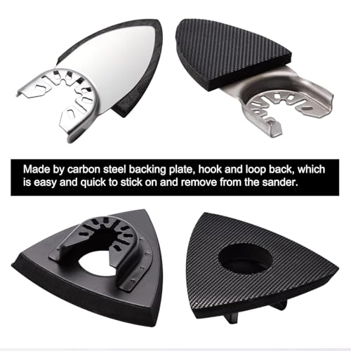 Image of Oscillating Tool Sanding Pads Kit 114Pcs | 2Pcs Triangle Sanding Pads and 2Pcs Finger Sanding Pad, 110Pcs Multitool Sandpaper Set, Grit Fit for Finishing Wood Sanding