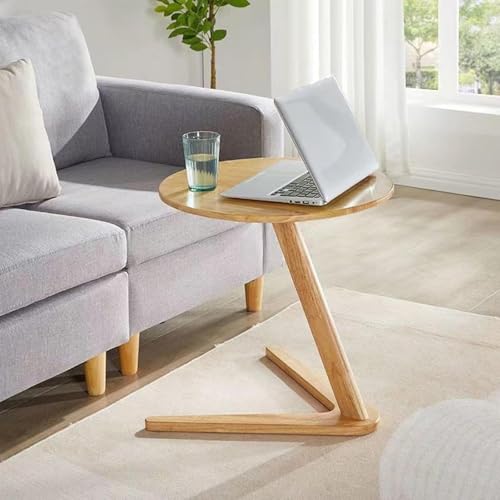 Mesa auxiliar redonda de madera en forma de C para salón y dormitorio 7