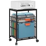 Marbrasse Druckerständer mit Schublade,Regal Druckertisch mit Rollen,Büro Schreibtisch Stand Schrank,Bürobedarf Organizer Aufbewahrung Für Printer,Laptop,PC,Scanner Heim Büro(Schwarz)