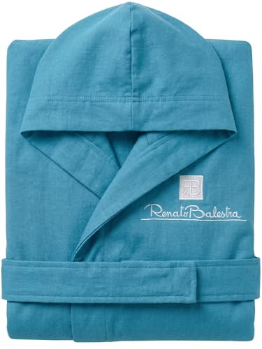 o-day Renato Balestra - Albornoz de microfibra para hombre y mujer, ahorra espacio, unisex, con capucha, bolsillos y cinturón, ligero y suave, Verde Tiffany, L
