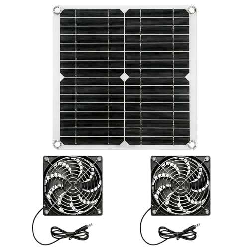Kit De Ventilador De Panel Solar,12W Kit De Ventiladores De Panel Solar,Ventilador Solar Exterior Para Gallinero,Invernadero Y Caseta De Jardín(Ventilador Doble