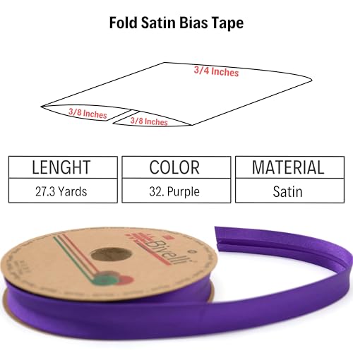 Image of Fold Satin Bias Tape - 99+ Colors - 3 /4 Inches Wide - 27 Yards - Fold Satin Binding Bias Ribbon Fabric Piping Bias Binding Tape for Sewing Clothing DIY (32. Purple) BYS32