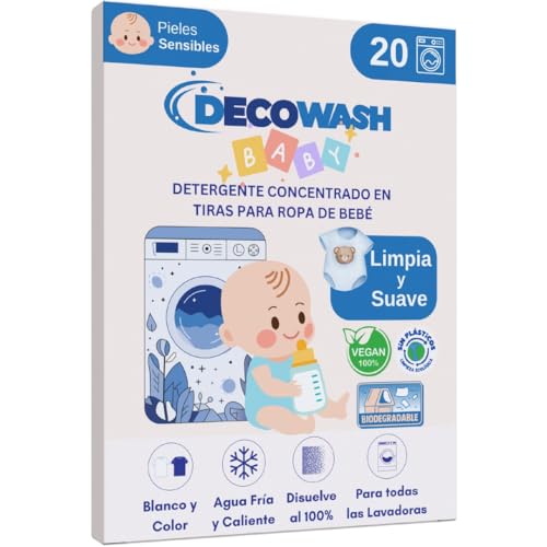 Detergente en Tiras para Ropa de Bebé (Máximo 40 Usos) – Sin Fragancia, Hipoalergénico y Ecológico | Limpieza Profunda y Suave para Pieles Sensibles | Biodegradable, Vegano y Sin Plásticos