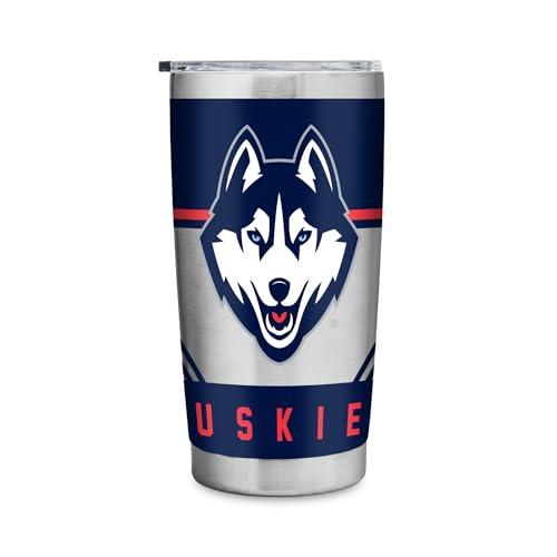 Rico Industries NCAA Connecticut Huskies - UCONN 20oz Stainless Steel Tumbler with Lid - Great For Coffee, Tea, Water or Cocktails