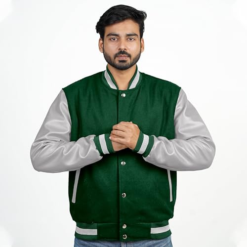 Image of Men's Fashion Varsity Jacket Causal Slim Fit Wool Letterman Baseball Bomber Jackets