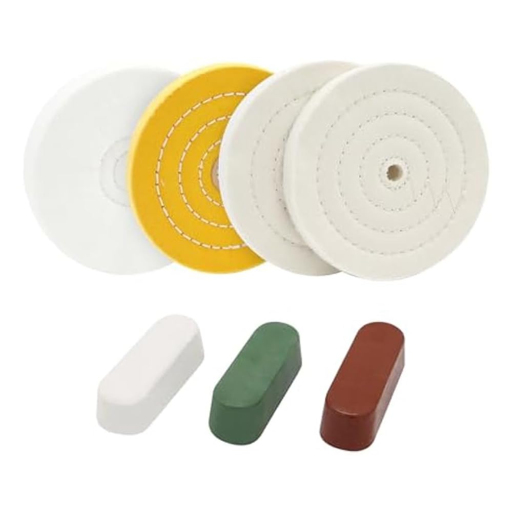 Littimoon 4piece Buffing Polishing Wheels for Bench Grinder Tool with 3pcs Buffing Polishing Cutting Compounds