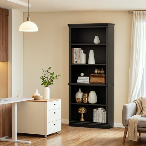 Image of Furniwell Bookcase Bookshelves, 5-Shelf Tall Bookcase 71 inch Wood Open Display Floor Bookshelf, Large Storage Organizer for Library, Bedroom, Living Room (Black)