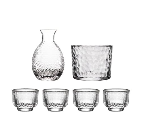 Livmorx 冷酒器セット 耐熱ガラス製 酒器 徳利 おちょこ グラス 贈り止め付き 熱燗対応 居酒屋 バー ギフト 日本酒用 冷酒 温酒対応 滑り物 誕生日 退職祝い 還暦祝いに最適 (D(ギフトボックス入り))