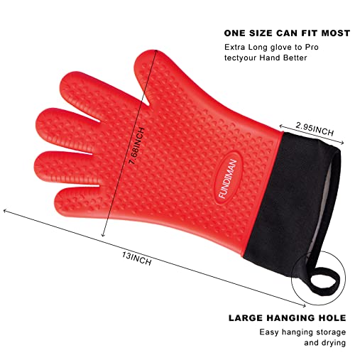 Kitchen Oven Gloves - Silicone And Cotton Double-Handle Hot Food Right On Your Grill Fryer &Pit|-Layer Heat Resistant Oven Mitts/Bbq Gloves/Grill Gloves - Perfect For Baking And Grilling #TOP2