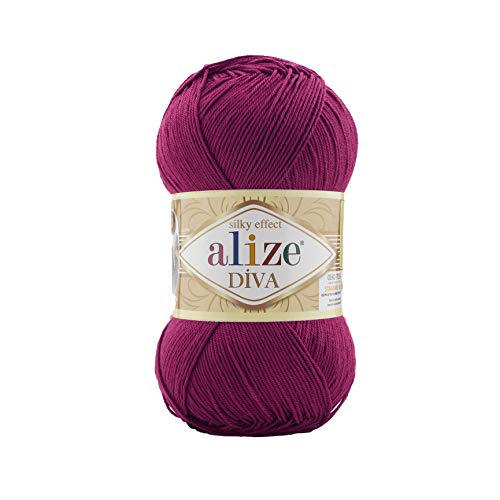 Alize Diva Silk Effect 100% Microfiber Acrylic Yarn 1 Ball skeins 100gr 383yds (326 - Purple)