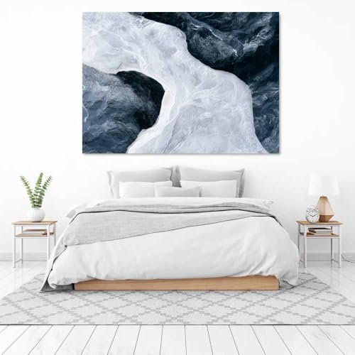 Décoration salon tableau noir et blanc texture Ice Mountain toile murale - 3