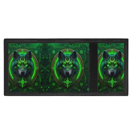 Kids Stylish Prints Trifold Wallet Teens Boys Girls Coin Case Lightweight Card Holder Moneybag Organizer,Viking Wolf Green2