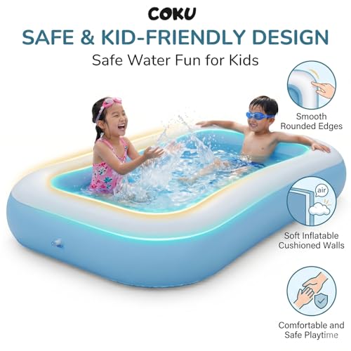 Image of Coku Inflatable Swimming Pool for Kids & Adults | Portable Foldable Rectangular Pool with Thick PVC Material | Swimming Pool for Kids 1-5 Years | Family Backyard Water Pool (5.5 Feet, Multicolor)