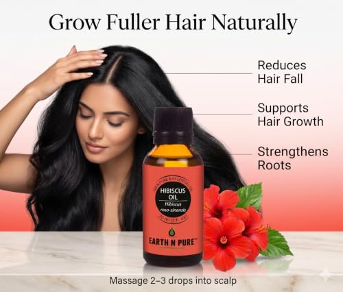 Image of Earth N Pure Hibiscus Hair Oil | Cold-Pressed Hair & Scalp Oil | Frizz Control | For Curly & Coily Hair | Soft, Shiny Hair | Vegan & Cruelty-Free | 30ml