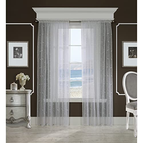 Commonwealth Home Fashions Hathaway Scroll Motif Embroidered Window Curtain Sheer By Habitat Cream 54" X 63" 63 Inches #TOP2