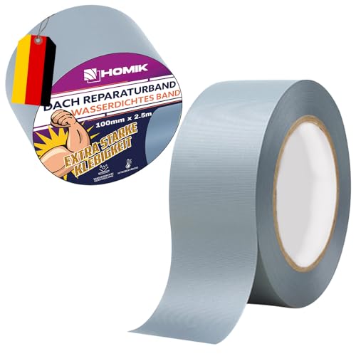HOMIK Cinta de reparación de techo extremadamente resistente con adhesivo MicroSealant y membrana PTFE - Autoadhesivo para techo y sellado exterior e interior - 10 cm x 2,5 m