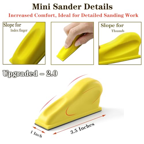 Micro Detail Sander Paper Kit 70PCS Wet Dry Sandpaper-Grit 400 600 800 1000 1500 2000 3000,3.5”x 1”Hand Sanding Block with Hook and Loop Sanding Strips for Craft, Wood and Small Space Sanding Works