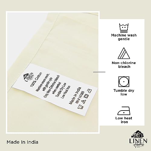 Image of Linen Home 100% Cotton Percale Sheets Queen Size, Cream, Deep Pocket, 6 Pieces Set- 1 Flat, 1 Fitted and 4 Pillowcases, Crisp Cool and Long Staple Strong Bed Linen