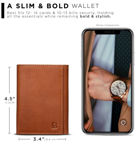 Image of SERMAN BRANDS Trifold Wallet for Men - RFID Blocking Full Grain Leather, 11 Card Slots & ID Window, Slim Everyday Carry, Durable Stitching, Gift for Him