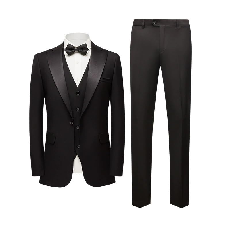 Versatile Formal Suit for Men Slim Fit 3 Piece Tuxedo Set Pants Vest Business Office Wedding(Black,XXXXXX-Large)